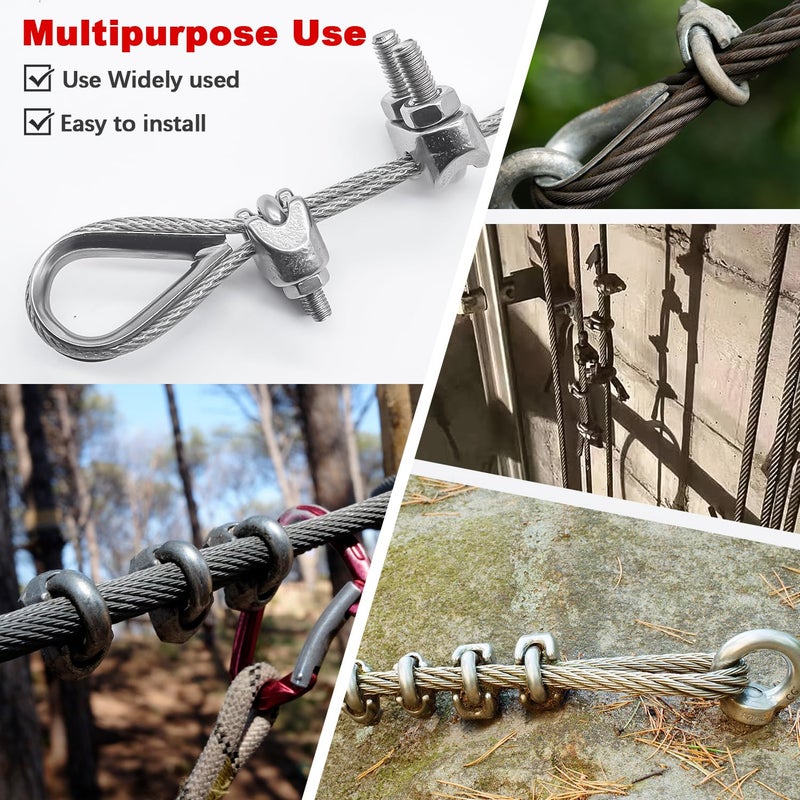 Twidec /20PCS 304 Stainless Steel 1/8" Wire Rope Cable Clip Clamp and Stainless Steel Thimbles for Wire Rope Rigging Tent Rope Guardrail System - Image 5